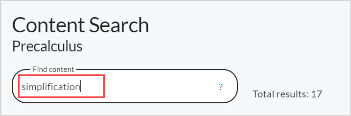The Find content field in the Content Manager has the search term 'simplification' typed in.